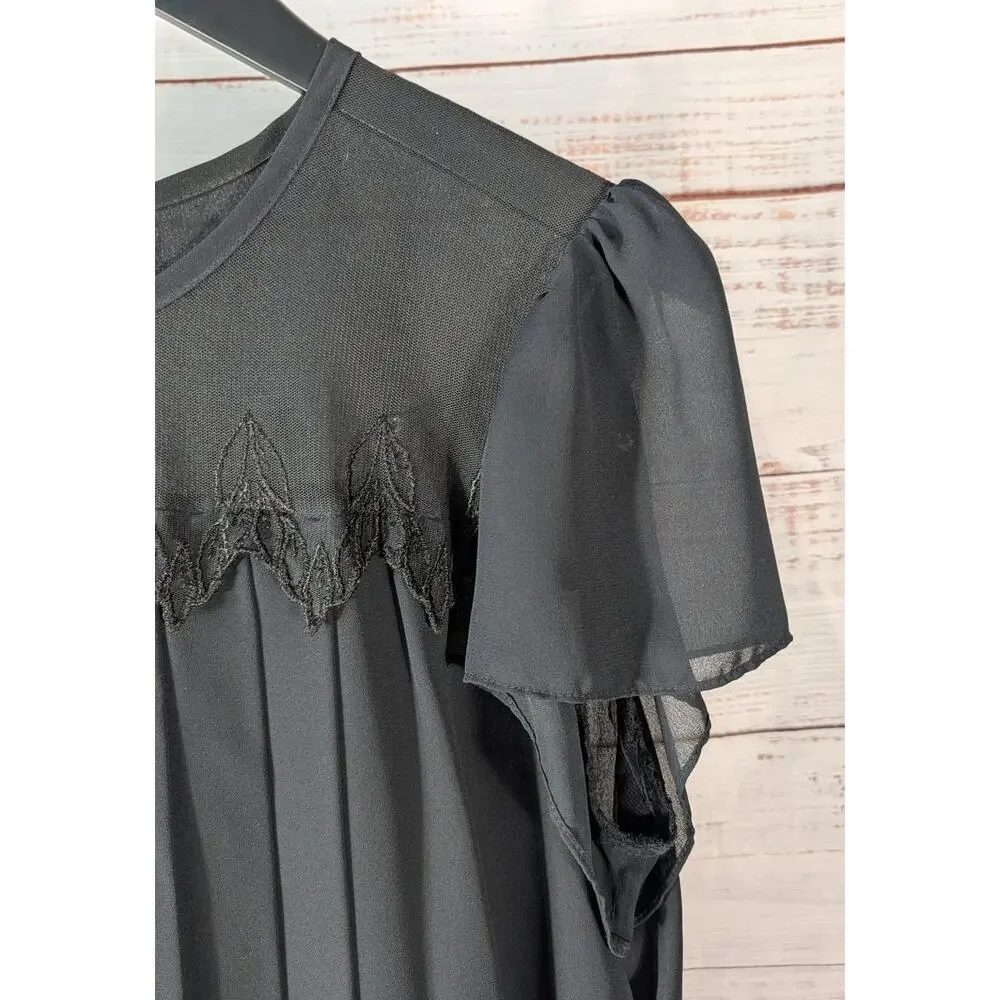 Vintage Diamonds Run Dress Medium Black Sheer Lace Drop Waist Goth Flapper LBD